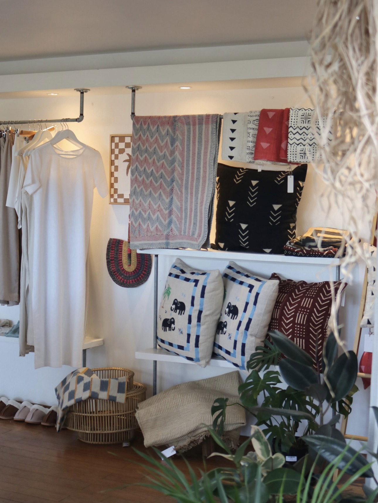 Rail of linen and cotton clothing in the boutique